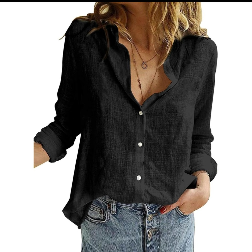 Womens Casual Shirts V Neck
LS Button Down Black LG
Blouse Top 2025 Womenswear